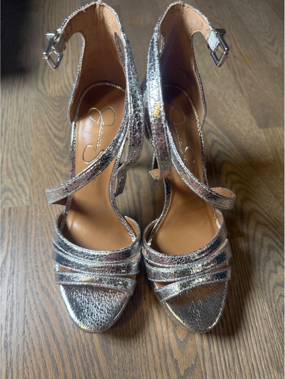 Jessica Simpson Silver Metallic High Heel Platform Sandals